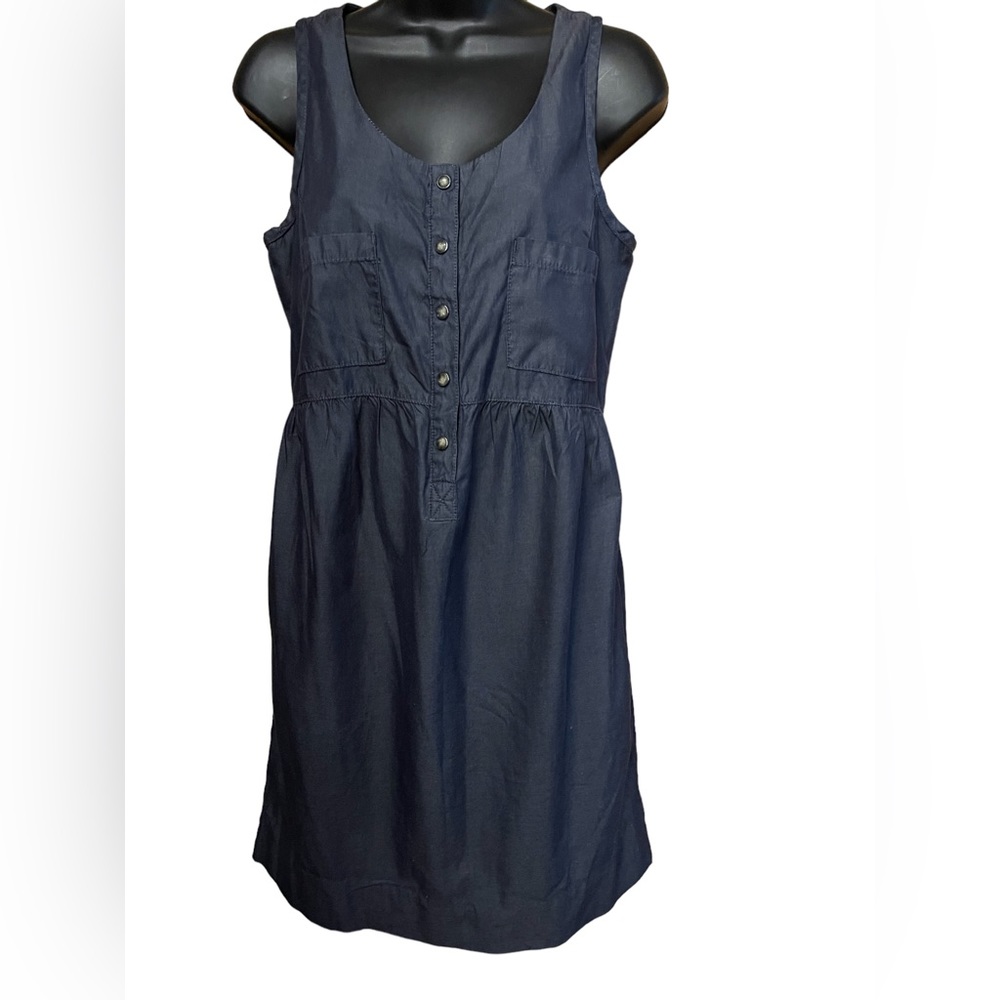 J. Crew Navy Sleeveless Button-Front Cotton Dress